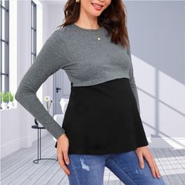 Casual Breastfeeding Maternity Women Long Sleeve Tops Breastfeeding Tops Ladies T-Shirt Loose Pregnancy Loose Clothes T Shirt