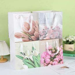 Gift Wrap 1pc Portable Flower Box Rose Cake Packaging Boxes Waterproof Kraft Paper Handy Gifts Bags For Wedding Birthday Party