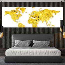 Abstract Yellow Golden World Map Digital Canvas Painting Posters and Prints Wall Art Pictures Living Room Home Decor No Frame