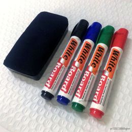 4Pcs Color Erasable Whiteboard Marker Pen With White Board Eraser Wiper Set Office School Writing Painting Stationery Blue Black