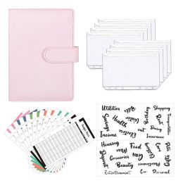Notebooks Kawaii Notebook Planner with 12Pcs Budget Sheet Binder Planner 8pcs Zipper Pockets 2Pcs French Alphabet Stickers Organizer