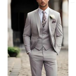 Men's Suits Chic Solid Men 3 Piece (Blazer Vest Pants) Summer Notch Lapel Single Breasted Wedding Tuxedo Business Casual Slim Suit