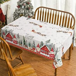 Christmas Rectangle Tablecloth Christmas Tree Gnome Elk Decor Waterproof Table Cloth Holiday Table Cover for Party Dinner Decor