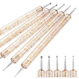 5pcs/set Nail Art Dotting Pen Rhinestones Dot Painting Manicure UV Gel Tool 2 Ways Double Head Nail Drill Glitter Handle