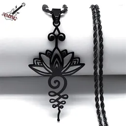 Pendant Necklaces Artistic Lotus Flower Necklace For Women Men Stainless Steel Black Colour Yoga Healing Chakra Goth Jewellery