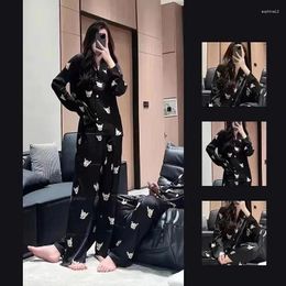 Home Clothing Autumn Winter Ice Silk Women's Pajamas Set Lapel Cardigan Outfits For Women 2 Piece Cute Dog Printing Girls