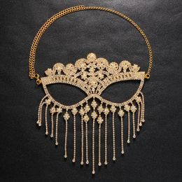 Exaggerated Tassel Veil Masks Full Face Women Chains Face Mask Unique Crystal Rhinestone Mask Masquerade Dance Party Jewelry