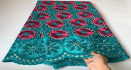 5Yards/Lot Fashion Teal African Cotton Fabric Fuchsia Embroidery Swiss Voile Lace Match Rhines For Dressing LG8393404006