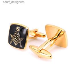 Cuff Links Mens Gold Masonic Cuff links High quality Stainless Steel Lodge Cufflinks For Freemasonry French shirt Costume Accessories Y240411