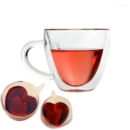 Wine Glasses Love Heart Shaped Double Wall Glass Cup Home Kitchen Office Milk Drinkware Cups Coffee Lover Wedding Gifts