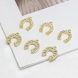 10pcs Gold Colour Crystal Horseshoe Delicate Charm Accessories for Women's Personalised Jewellery Making DIY Pendant Necklace