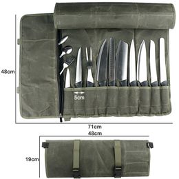 Durable Kitchen Chef Knife Roll Bag Portable Travel Work Cooking Japanese Slicing Santoku Knives Carry Case 11 Storage Pockets