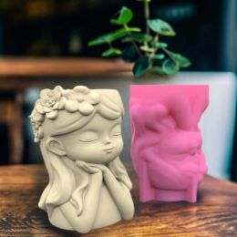 Cute Girls Pen Holder Flower Pot Silicone Mold Epoxy Resin Molds Table Ornament Mould Plaster Making Tool Easy to Clean