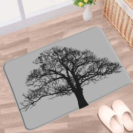 Bath Mats Black Trees Mat Forest Palm Tree Ocean Scenery Pattern Non-slip Rug Flannel Decor Bathroom Kitchen Entrance Carpet Doormat