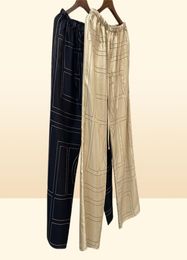 Toteme Pants Spring Fall Summer 100 Silk Logo Embroidery Casual Drawstring Nighty Wide Leg Oversize Casual Style9867205