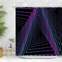 Shower Curtains Color Geometric Curtain Set Purple Black Blue Neon Light Stripe Modern Art Home Deco Bathroom Bathtub Polyester