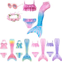 Kids Swimming Mermaid Tails For Girls Mermaid Costumes With Monofin Children Beach Bikini Swimsuit Mermaid Party Cosplay Costume