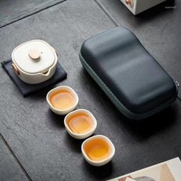 Teaware Sets Beige Travel Tea Set Quick Cup Ceramic Portable Gift Hand Chinese Pot