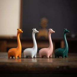 Giraffe Elephant Mini Ceramic Figurine Desktop Animal Sculpture Modern Minimalist Decorative Ornaments for Home Office Decor