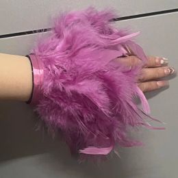 2023 Women Sexy Natural Fur Feather cuffs for wrist feather bracelet arm fur sleeves feather cuff snap bracelet Feather Anklets