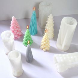 Knitted Stripe Christmas Tree Candle Silicone Mold DIY Cone Bubble Soap Resin Crystal Making Tool Christmas Party Decor Gifts