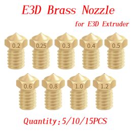 5/10/15Pcs E3DV6 M6 Threaded Nozzle Brass 0.2 0.3 0.4 0.5 0.6 0.8 1.0 1.2mm for 1.75mm Filament V5 V6 Hotend Extruder 3D Printer