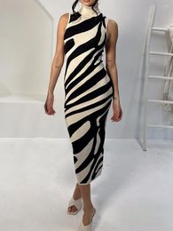 Casual Dresses Women S Knit Tank Dress Fashion Print Sleeveless Turtleneck Slim Midi For Party