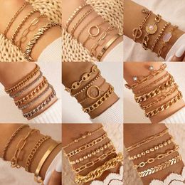 Bangle 4pcs Gold Colour Silver Colour Charm Bracelet Bangles for Women Punk Curb Cuban Chain Bracelets Set Boho Fashion Jewellery Gifts 24411