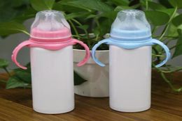 DIY 8oz Sublimation Baby feeding bottle Stainless Steel Sippy Cup with nipple handle 8oz unbreakable white baby nursing bottle for9823274