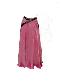 Skirts Women's Pink Denim Skirt Y2k Summer Jean Harajuku Korean 2000s Girls 90s Fashion Vintage A-line Long Clothes 2024