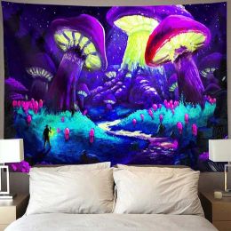 Psychedelic fluorescent tapestry skull eye laser wall hanging luminous background home living room aesthetic decoration