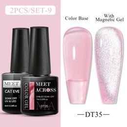 MEET ACROSS 2/3Pcs Set Cat Magnetic Gel Nail Polish Nude Semi-transparent Nails For Manicure Soak Off UV Glue Varnish Nail Art