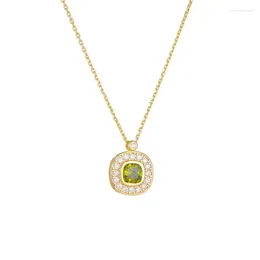 Chains Trendy Vintage Design S925 Sterling Silver Olive Stone Zircon Necklace Fine Jewellery For Women