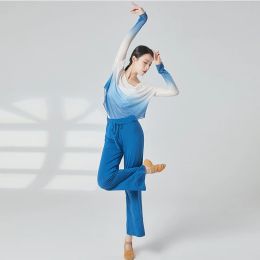 Classical Dance Costume Women Kid Ballet Clothes Gradient Gauze Tops Yoga Sport Costume Chinese Folk Dances Long Sleeves
