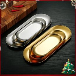 Plates Stainless Steel Dining Plate Nordic Nut Fruit Cake Tray Oval Western Steak Dish Gold Sliver Towel Kitchen Tableware