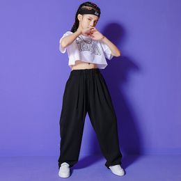 Kids Competitions Hip Hop Clothing White Crop Tshirt Tops Baggy Pants Streetwear For Girls Boys Jazz Dance Costumes Show Clothes