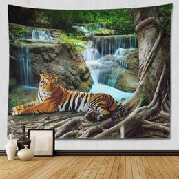 Tiger King of Forest Pattern Tapestry Living Room Home Decor Tapestry Bedroom Background Wall Tapestry Wild Animal Tapestry