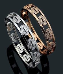 Europe America Fashion New Style Lady Women Titanium steel Engraved B Letter Hollow Out Settings Diamond Bangle Bracelet 2 Color4324175