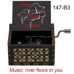 Music Box River Flows in You Hand Wooden Box Classic Piano Guitar Song Lovely Gift for Best Friend Birthday Family Holiday Party