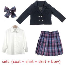 Girls College Style JK Uniform Pleated Skirt+Shirts+Coat Send Sock Tie 2023 Summer Children Big Kids School Student Sweat Cloths