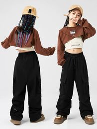 Kpop Hip Hop Clothes For Girls Autumn Long Sleeves Crop Tops Black Hiphop Pants Modern Dance Performance Costume Rave Wear L9343