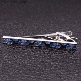 Tie Clips Novelty Tie Clip Classical Men Wedding Tie Bar Quality Enamel Tie Collar Pin Blue pattern Business Corbata Relojes gemelos Y240411