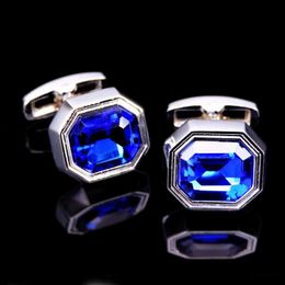 Cuff Links High quality Blue Crystal Cufflinks Luxury Fashion for mens Brand stone silvery cuff buttons cuff links Jewelr CN007 Y240411