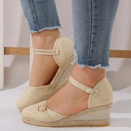 Sandals Women Dressy Summer Shoes Slope Heeled Linen Fashion Thick Beach Women'S 2024