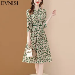 Casual Dresses EVNISI Chiffon Dress Women Puff Sleeve Elegant Big Swing Autumn Slim With Belt A-line For Party Vestidos