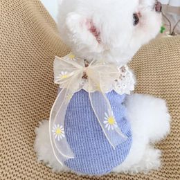 Dog Apparel Pet Clothes Winter Autumn Warm Sweater Cat Sweet Bowknot Pullover Medium Small Wool Coat Lace Flower Shirt Poodle Yorkshire