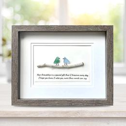 Frames Sea Glass Birds Frame Wood Mini Decor Exquisite Cute Little Bird Crafts Home Wall Decorations