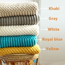 Solid Sofa Blanket Nordic Style Soft Bed Chair Blanket Home Room Warm Knitted Throw Blanket with Tassel Large Size Beige Blue