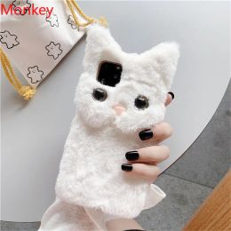 3D Cute Plush Cat Case For Samsung Galaxy A51 A71 A21S A04 A14 A24 A34 A54 A13 A23 A33 A53 A73 M14 M52 Note9 8 Fluffy Soft Cover