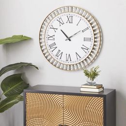 Wall Clocks 24" White Metal Clock With Gold Frame And Radial Beading Decoration For Bedroom Large Living Room Decor Home